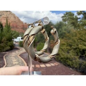 Vintage 14k Solid Yellow Gold Sterling Silver Hoop Earrings - Wire Braid Twist